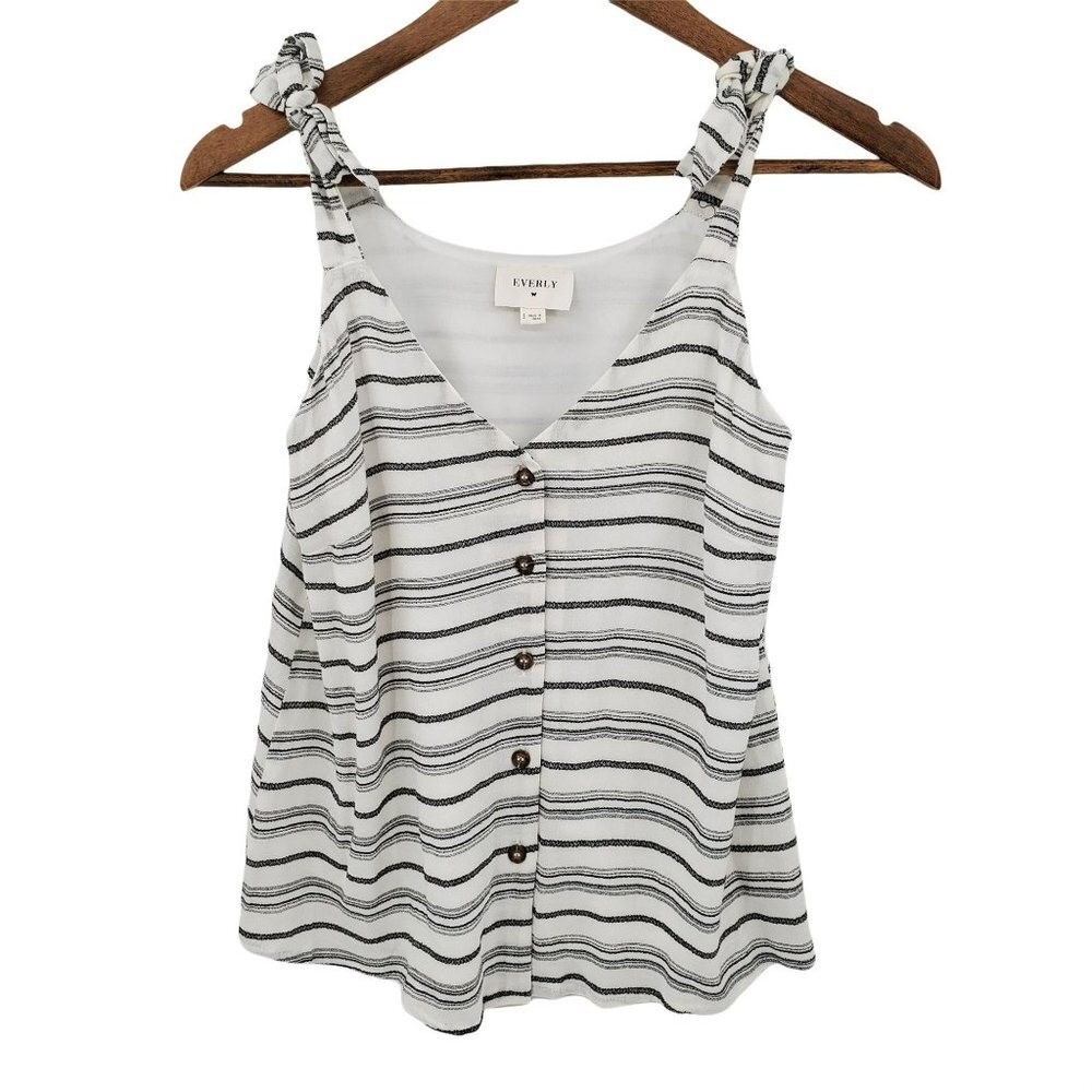 Womens Button Up Crop Tank Top Size S Black‎ White Striped Everly NWOT